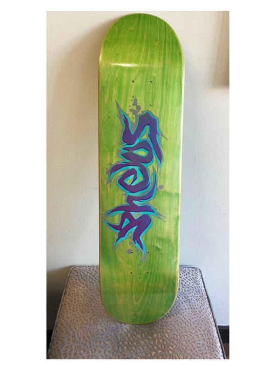 GRAFFITI DECK HAND PAINTED GREEN BLUE