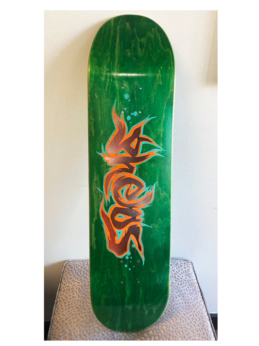 GRAFFITI DECK HAND PAINTED  GREEN ORANGE